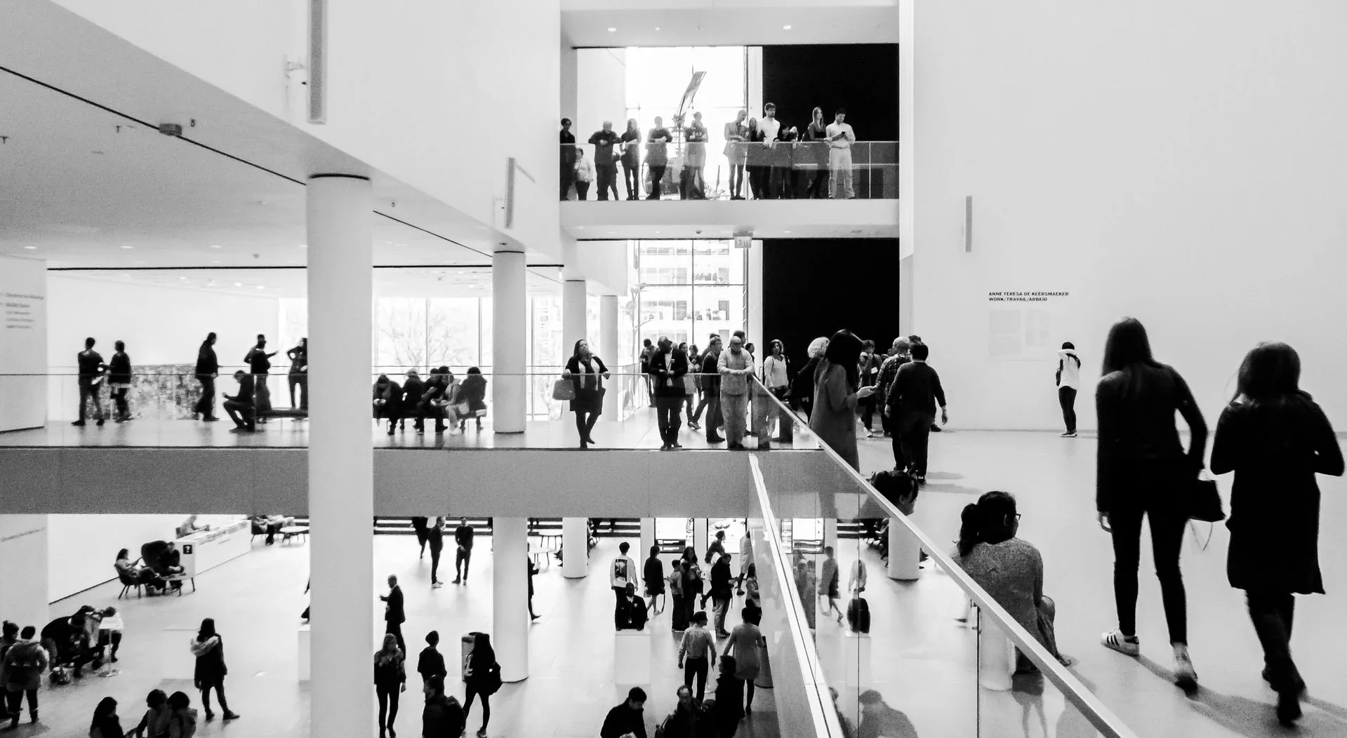 Black and White view of the interior of a building